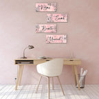 ONIZHITY 4 Pieces Pink Wall Decor Pink Floral Bathroom Decor Wooden Girls Room with Relax Soak Unwind Breathe Positive Hanging Wall Art for Girl Teen Women Bedroom Living Room Decoration (10X4In)