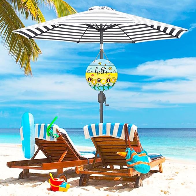 JUESMOS Hello Summer Door Decorations 11.5" Round Sunflowers Welcome Sign for Front Door Decor Farmhouse Hello Summer Hanger Sign for Porch Wreaths Home Office Wall Decorations