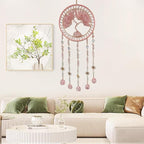 Crystal Tree of Life Dream Catchers with Stone Pendant Pink Dream Catcher Wall Decor Handmade Dreamcatcher Wall Hanging Ornament for Bedroom Living Room Home Decor