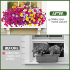 INQCMY Artificial Fake Flowers for Outdoor Spring Decoration,12 Bundles Faux Silk Colorful Morning Glory with Eucalyptus UV Resistant Realistic Fake Plants for Outside Planter Porch Patio Yard Garden