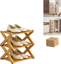 2/3/4/5/6/7/8/9 Tier Bamboo Shoe Rack - Foldable,No Installation Needed,Space-Saving Multi-Tier Storage for Indoor & Balcony Use (Yellow,3 Layers)