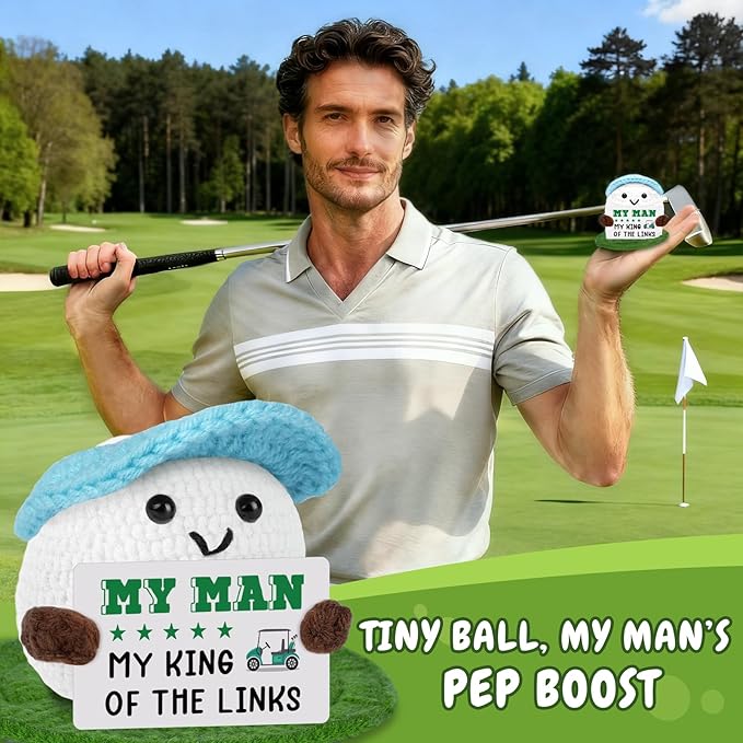 Funny Crochet Golf Ball Accessories, for Dad Husband, Positive Golf Gifts for Him Friends Brothers, Emotional Comfort Golf Presents for Men