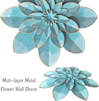 Light Sky Blue Metal Flower Wall Art Decor, 9.5“ Rustic Modern Floral Sculpture, Distressed Hanging Home Decoration Accent Artworks for Indoor Bedroom Living Room Office Outdoor Garden Patio