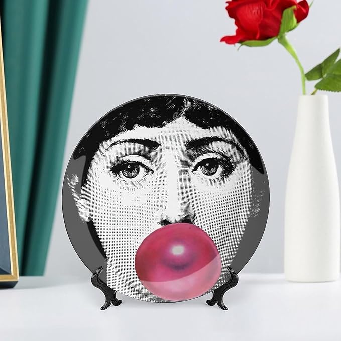 Lina Cavalieri Plate, Wall Decorative Plate, Mysterious Face Plate Wall Hanging Decoration,Including Bracket And Special Spring HooK, (Style-12, 8inch)