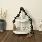 2" Extra Large Wood Bead Garland with Tassels, 44" Long Rustic Farmhouse Wooden Beads Garland, Decorative Beads Boho Decorations for Home Table Mantle Black