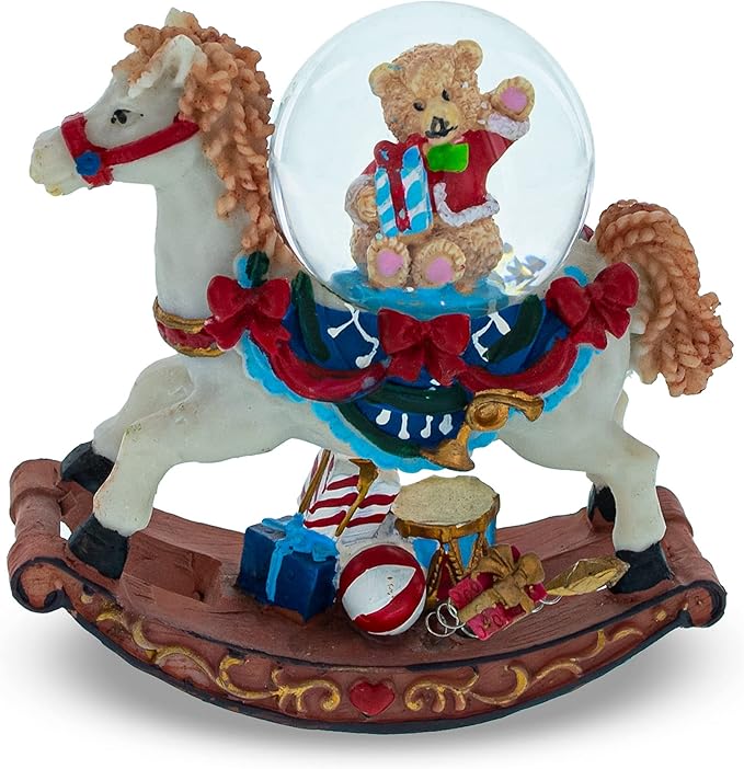 Teddy Bears' Rocking Horse Christmas Water Snow Globe