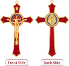 TALPGOD St Benedict Crucifix Red 7 Inch,Crucifix Wall Cross for Catholic Decor,Jesus Christ Hanging Cross Wall Art Decor,Escapularios Catolicos,Saint Benedict Medal for Home Decoration
