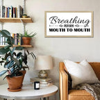 Chic Style Encouragement Quote Hanging Wall Sign with Bible Quotes Breathing Perform Mouth to Mouth Beige Frame Wooden Plaque for Washroom Farmhouse Cottage Porch Wall Decor Housewarming Gift 12x22in