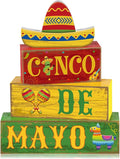 Yuntau 4 Pcs Cinco De Mayo Decorations Wooden Mexican Table Farmhouse Cinco De Mayo Tiered Tray Decor Fiesta Stacked Blocks Tabletop Decorative Book Mexican Centerpieces for Carnival Shelf Home