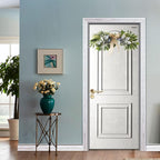 Artificial Eucalyptus Swag with Daisy Flower 25.6in Greenery Swag with Bow and Flocking Leaves Berries Farmhouse Decorative Swag for Home Wedding Wall Door Decor