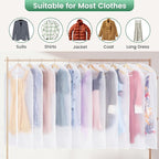 12 Pack Garment Bags for Hanging Clothes - Translucent Dress Bag for Closet Wardrobe Storage Travel - 24" x 49"