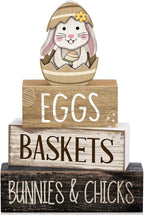 Lineshading 4 Pcs Easter Bunny Table Decoration Wooden Rustic Bunny 3-Tier Wooden Stacked Decor with 3D Hatching Rabbit Farmhouse Decor for Home Kitchen Dining Room, Easter Party Centerpiece Gift