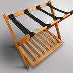 Casual Home Foldable Solid Wood Fully-Assembled Luggage Rack, 26.75"Wide with Shelf, Honey Oak
