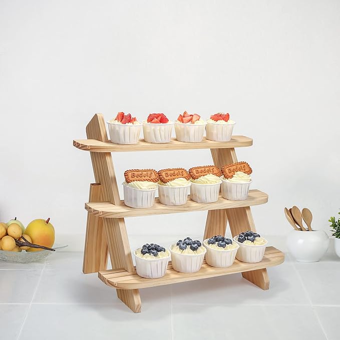 2Pcs Wooden Cupcake Stand, 3 Tier Wood Rustic Cupcake Stand, Dessert Display Stand Shelf, Buffet Risers for Table Display, Cupcake Stands for Food, Dessert, Cookie, Decor, Craft Show
