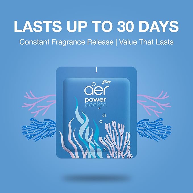 Godrej Aer Power Pocket Sea Breeze Bathroom Fragrance 10 g, 6-Pack, Blue