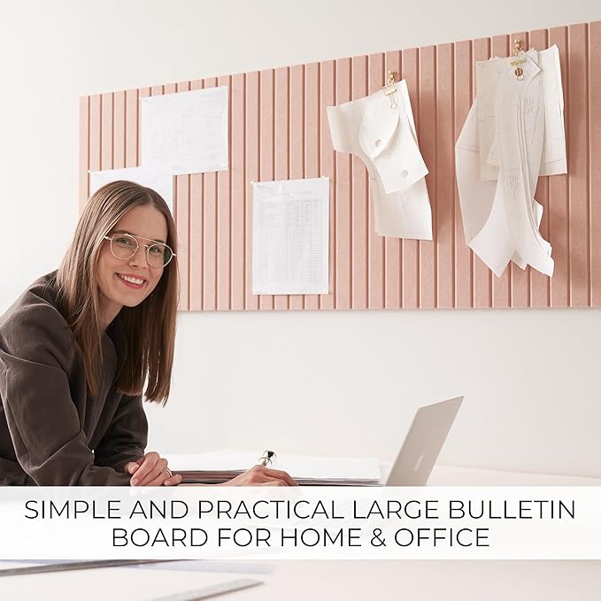 Large Felt Bulletin Board - Stylish Perfectly Sized 35" x 47" Cork Board Alternative for Office & Wall Decor – 12 Customizable Adhesive Tiles w/Golden Pins are Perfect to Display Your Photos