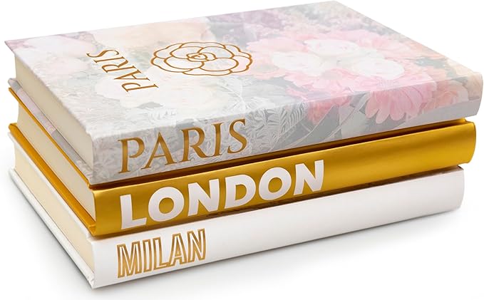 Decorative Books for Home - Shelf Decor Accents - Set of 3 - Modern Hardcover Book Stack - Matte Gold Coffee & Entry Table Decoration - Contemporary Display - Fashion Designer Dresser Aestethics