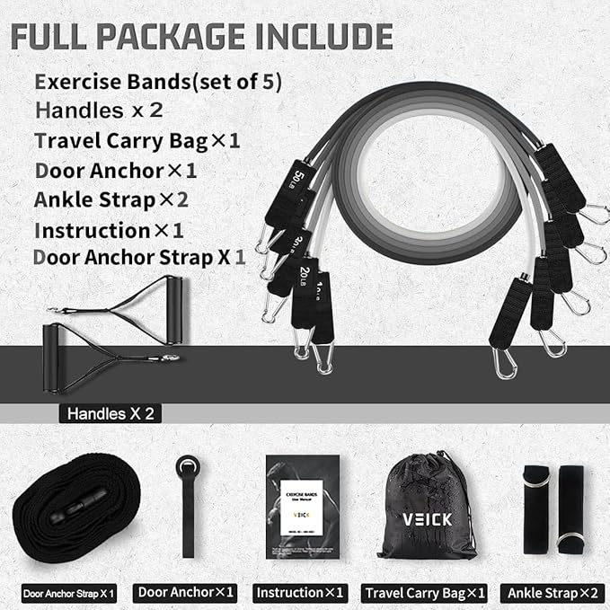 VEICK Resistance Bands, Exercise Bands, Workout Bands, Resistance Bands for Working Out with Handles for Men and Women, Exercising Bands for Fitness Weights Work Out at Home