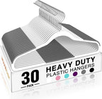 HOUSE DAY Heavy Duty Plastic Hangers 30 Pack, Non Slip Clothes Hangers with Rubber Pads and 360° Hook - Thin 0.2 Inch, Space Saving Coat Hanger White, Closet Organizer for Shirt, Pants, Suit, Skirt