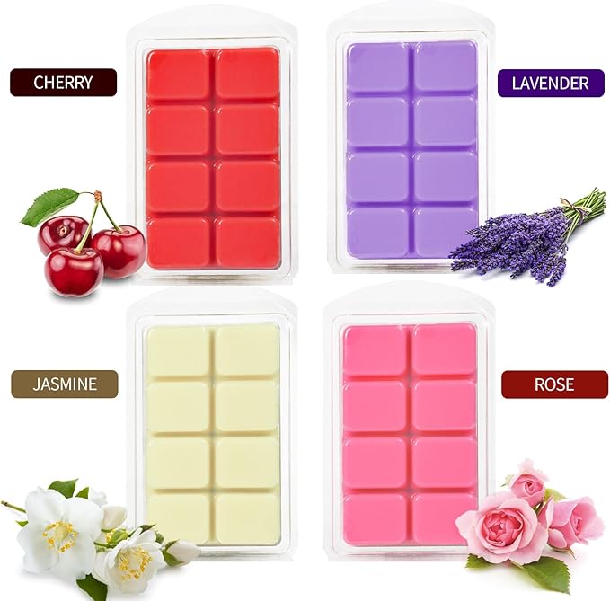 SCENTORINI Wax Melts - Melts Cubes for Wax Warmers, Christmas Decor, Rose, Lavender, Jasmine, Cherry, 4 x 2.5 oz