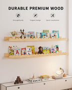 Shario Nursery Book Shelves, 4-Pack Wood Floating Shelves for Wall Kids, Scalloped Shelves, Wall Book Shelves for Bedroom Kids, Toddler Room, Baby Room, Nursery Decor(Wood, 36 Inches)
