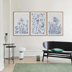SIGNINART Classic Chinoiserie Framed Canvas Wall Art Set, Blue and White Floral Art Painting, Minimalist Botanical Flower Artwork, Navy Blue Wall Decor for Bedroom, Living Room, Office 24"x36"x3