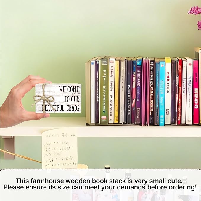 Ycyfckdr Decorative Wood Book Stack for Home, Welcome to Our Beautiful Chaos, Rustic Table and Living Room Bookshelf Farmhouse Decor (L70)