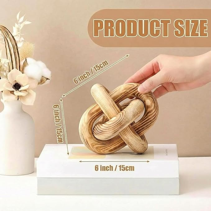 Yalikop 3 Link Wood Knot Decor Rustic Home Décor Accents Hand Carved Coffee Table Decoration, Boho Chain Link Decoration, Modern Shelf, Rustic Objects for Home Living Room Bedroom(Burnt)
