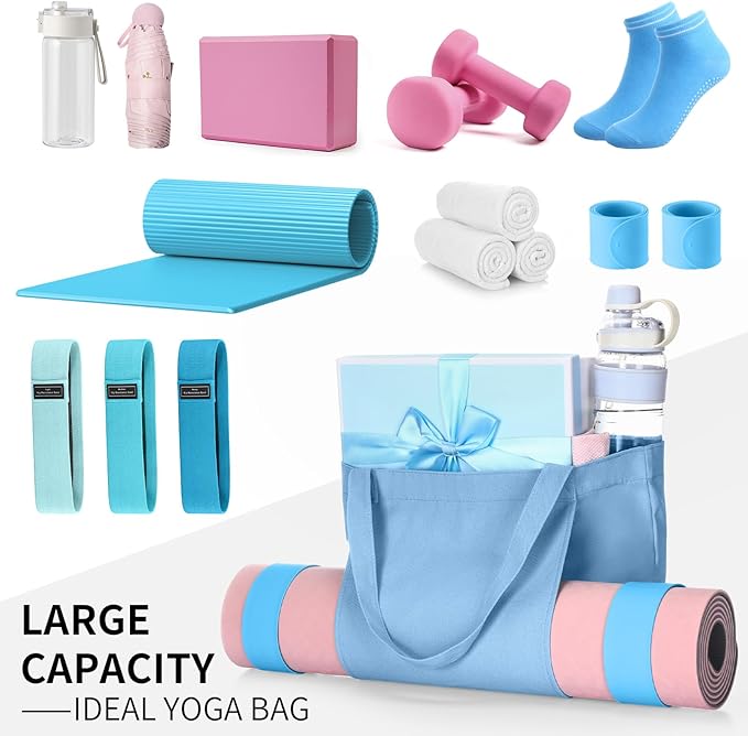 Yoga Bag Set for Women Including Yoga Mat Tote Bag, Booty Resistance Bands, Non Slip Sports Socks Silicone Ties for Pilates Travel Workout Office Home Gym