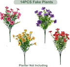 Artificial Flowers for Outdoor, UV Resistant Fake Silk Flowers, Realistic Faux Plants for Outside Indoor Porch Patio Window Box Planter Home Decor (14, Yellow Purple Rosy Red)