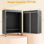 P6C Plus Rolling Clothes Rack with Cover, Covered Clothing Rack Heavy Duty, Portable Closet for Hanging Clothes, Garment Rack on Wheels, Black Closet Rack with Black Cover, Max Load 375LBS