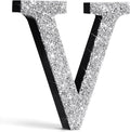 Qunclay 8'' Silver Crystal Diamond Bling Letters Crushed Diamond Decoration Wooden Glitter Letter with Screw and Hooks Rhinestone Gift for Wedding Y2k Mcbling Bedroom Wall Decor (Letter V)
