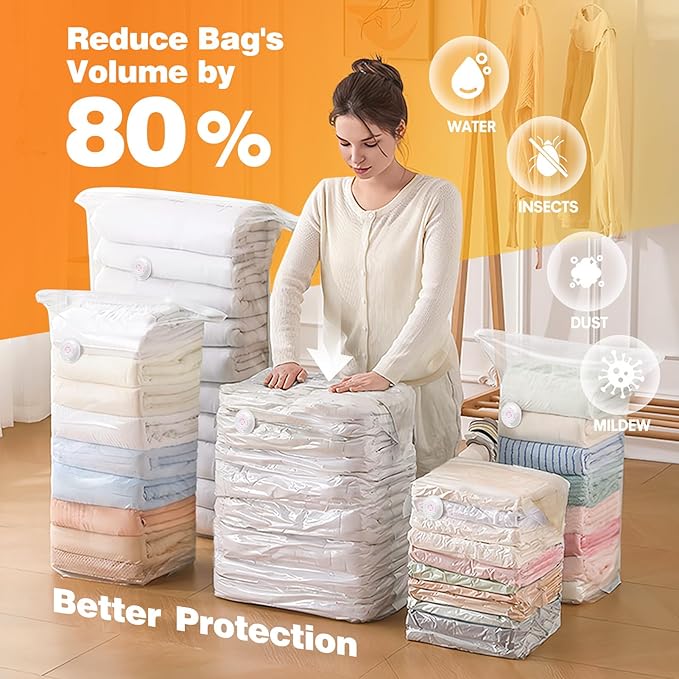 8 Pack Vacuum Storage Bags Jumbo, Vacuum Seal Bags for Clothing, 1 Jumbo+2 Large+2 Medium+3 Small, 80% Space Saver Bags for Clothes, Pillows, Comforters, Blankets,Home Travel Essentials(8 Combo)