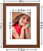 Vittanly 8x10 Picture Frames Set of 9, Shatter Resistant Plexiglass, Display 5x7 Pictures with Mat or 8x10 without Mat, Photo Frames for Wall or Tabletop, Engineered Wood, Wood Grain Brown