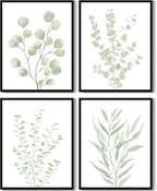 Drsoum Botanical Plant Framed Wall Art Boho Wall Decor for Bathroom Sage Green Eucalyptus Leaf Prints Minimalist Aesthetic Ready to Hang Set of 4, 11x14 in (Black Framed)
