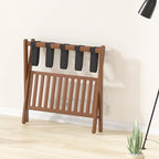 Luggage Racks Set Of 2 Suitcase Stand Foldable With Storage Shelf For Guest Room Hotel Essentials Solid Bamboo Heavy-Duty Item Holder Chestnut Brown