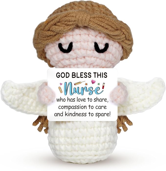 Nurse Gifts - Positive Crochet Angel - Nurse Week, Retirement Gifts, Birthday, Appreciation Gift for RN Registered Practitioner, LPN, Nursing School Graduation - Bulk Gift for Hospital Staff