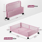 Under the Bed Storage Containers with Wheels, Under Bed Storage, Under Bed Shoe Storage Organizer Drawer, Tool-free Assembly Metal Underbed Storage Containers -Pink