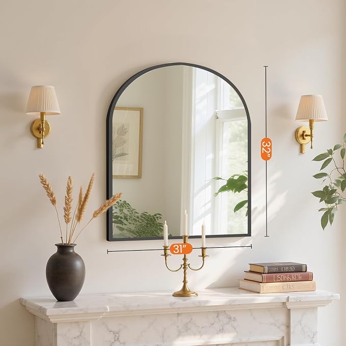 Sweetcrispy 31"x32" Arched Black Bathroom Mirrors for Wall, Bathroom Mirrors for Over Sink, Metal Framed with HD Shatter-Proof Glass for Entryway, Living Room, Bedroom