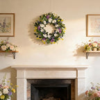 Idyllic 24 Inch Spring Summer Wreath for Front Door - Artificial Blueberry Bunch Wreath with White Purple Flowers Floral Decor for Window Mantel Wedding Indoor Outdoor Home Decoration
