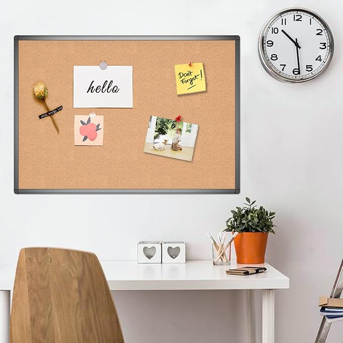 VIZ-PRO Cork Notice Board, 48 X 32 Inches, Cork Bulletin Board with Black Aluminium Frame