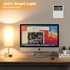 PartageiZ Gold Touch Table Lamps Set - 3 Way Dimmable Bedroom Lamps with USB C and A Ports, Small Lamps for Nightstand with AC Outlet, Gold Base Round Flaxen Shade for Desk, Office, Dorm, Nursery