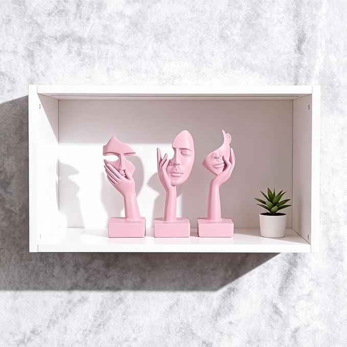 3 Pcs Thinker Large Statue Set - Pink Art Abstract Home Accent Figurines for Living Room, Bedroom, Shelves, Office Desktop, Coffee Table Decor, Gift for Women (3 Pcs Pink, 9")