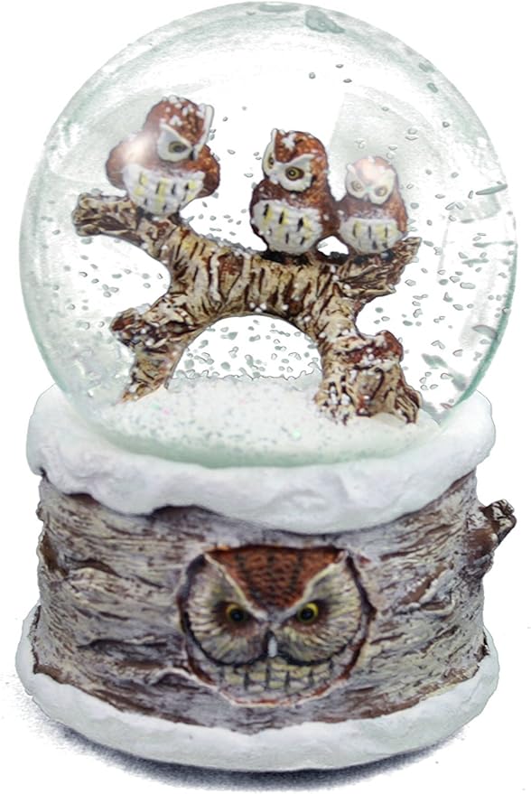 Winter Barn Owls 100mm Musical Snow Globe Plays Carol of The Bells