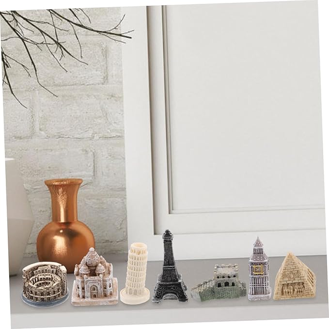 BESPORTBLE 7Pcs Miniature Architecture Model Kit Resin Building Sculptures of Famous Landmarks Decoration for Weddings and Events Includes Eiffel Tower More