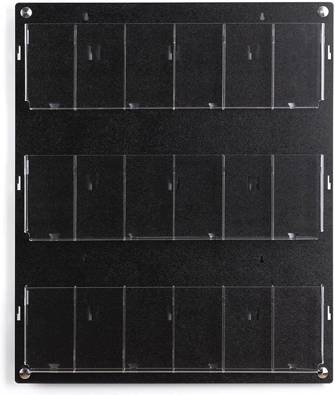 Displays2go Wall Mount Acrylic Brochure Holder, 9-18 Adjustable Pockets, Tiered Design - Black (2RP9BLK)