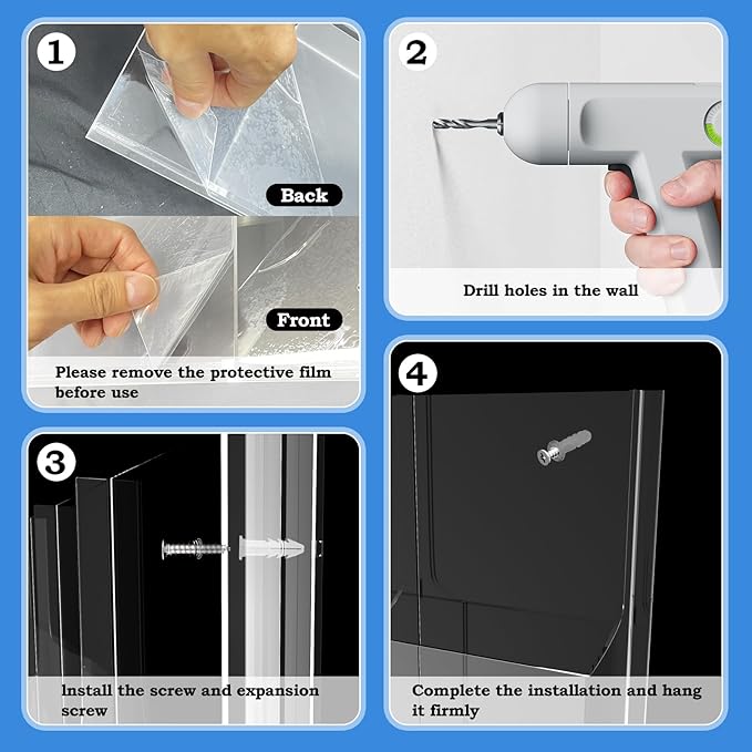 Acrylic Brochure Pamphlet Holder, 24 Clear Wall Mount Display Holders, Trifold Flyer Rack, Literature Storage Rack for Home, Offices, Waiting Room