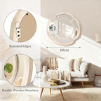 Irregular White Mirror, Wall Mounted Wavy Circle Large Mirror Wood Frame Round Hanging Decorative Mirros for Entryway Living Room Vanity and Bedroom, 20 Inch Home Decor