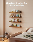 Shario Nursery Book Shelves, 4-Pack Walnut Brown,Floating Shelves for Wall Kids, Scalloped Shelves, Wall Book Shelves for Bedroom Kids, Toddler Room, Baby Room, Nursery Decor