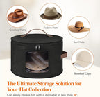 Lifewit Round Cowboy Hat Box for 7 Caps, Large Felt Hat Organizer Bag for Men&Women Storage, Baseball Cap Container with Lid for Travel, Foldable 16.5" Dx10.6 H Carrier, 37L Each, Black 1 Pack